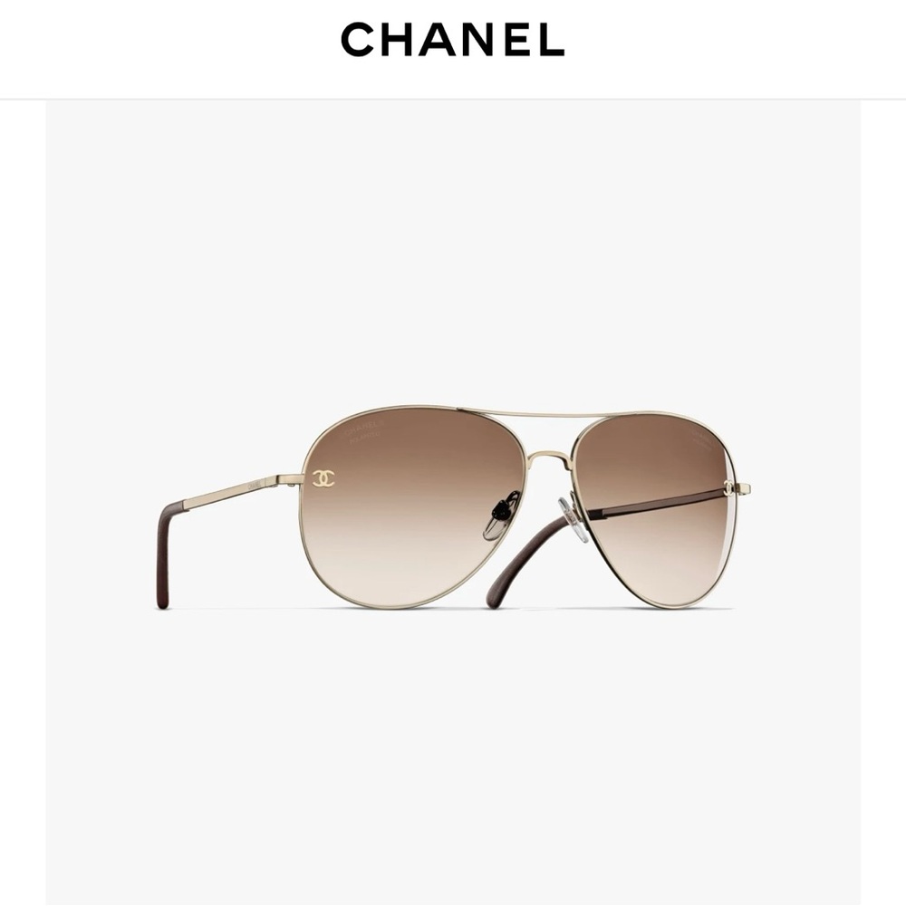 ❤️ CHANEL Pilot Sunglasses Aviator Gradient Titanium Calf Skin Gold Brown 4189TQ